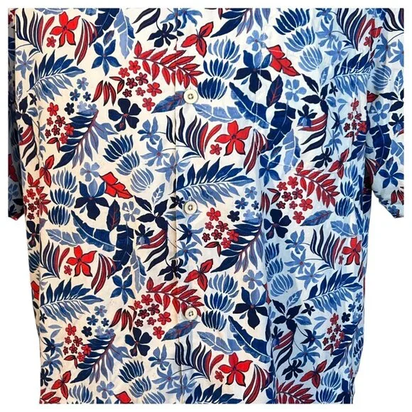 Tommy Bahama Shirt Mens XL 100% Silk Camp Hawaiian Floral Ref Blue White Button - Picture 2 of 9
